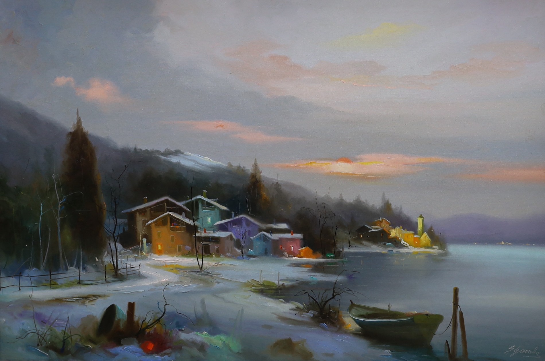 Silvano Gambo (Italian), three oils on canvas, Winter landscapes, signed, largest 60 x 91cm